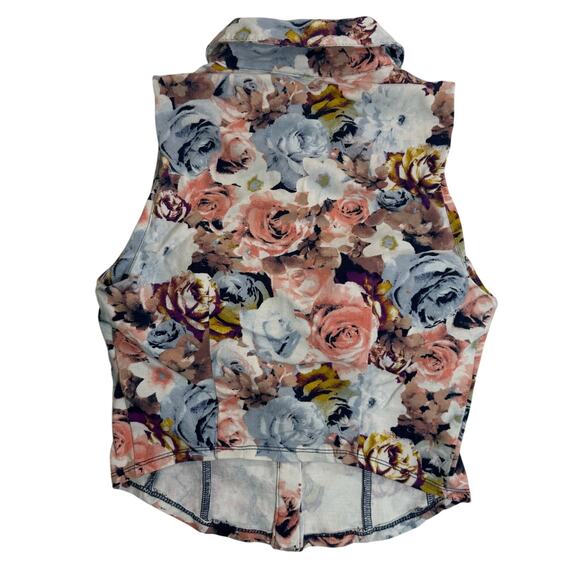 Sparkle & Fade Floral Tank Top Small Collared Button Down Cut Out Padded - Picture 2 of 8
